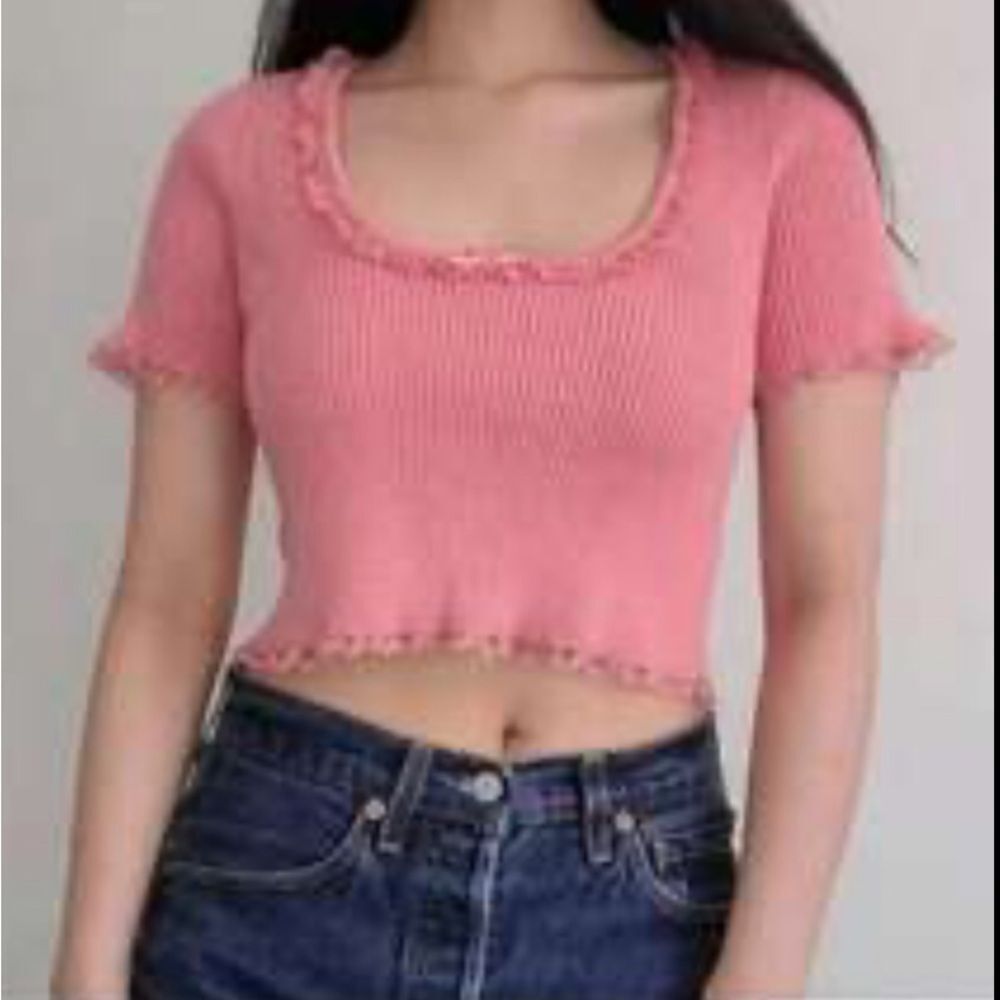 For‎ Love & Lemons Calla Knit Womens Y2K Pink Cropped Top Size L Bow Coquette